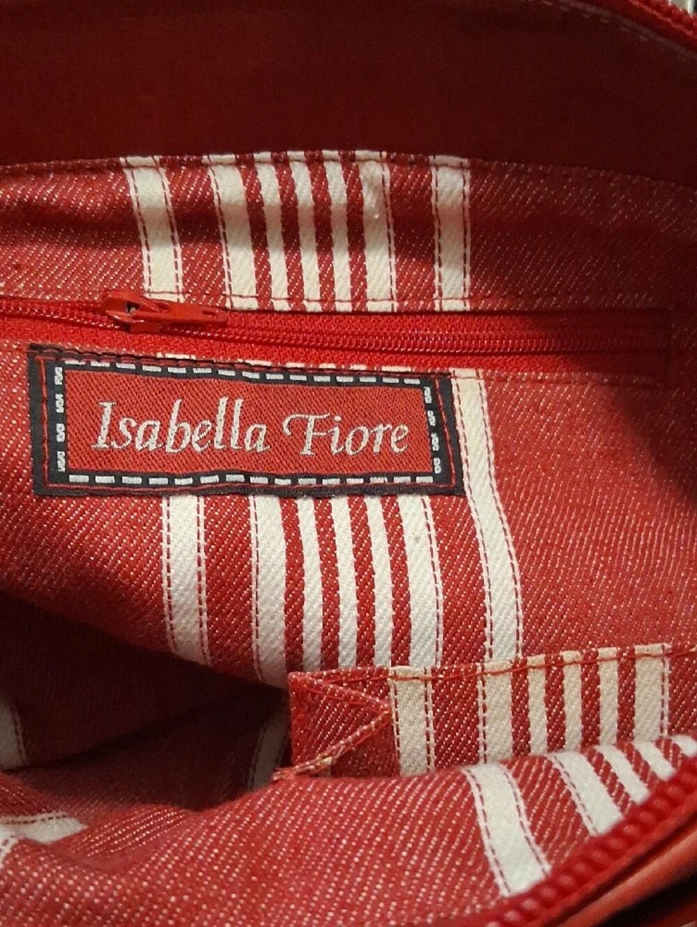 Isabella Fiore Blue Denim Seaside Embroidered Tote with Red Trim